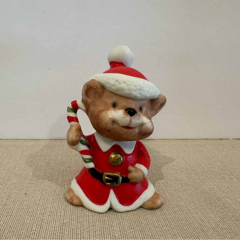 Vintage Christmas Homeco Santa Teddy Bear Holding Candy Cane Figurine